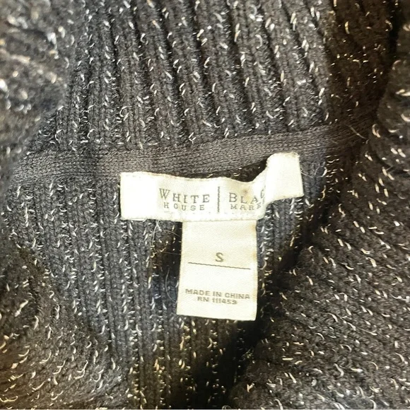 WHITE HOUSE BLACK MARKET Black with Metallic Silver Thread Cowl Neck Sweater - Picture 2 of 5
